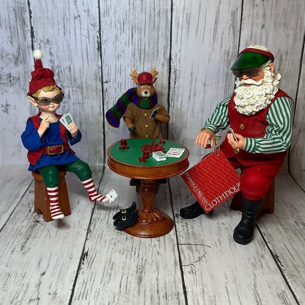 Clothique Possible‎ Dreams NorthPole Hole 'Em Poker Card Santa Elf Reindeer 2005